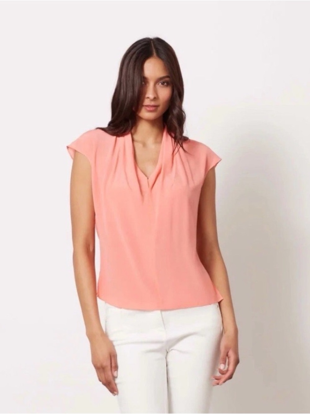 Carlisle Collection Campari Silk Coral Short Sleeve Blouse Women’s 8 Classy